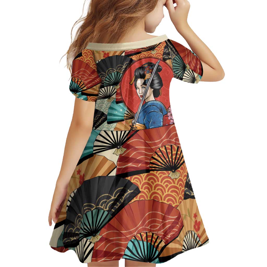 Japanese Geisha Katana Family Matching Summer Maxi Dress and Hawaiian Shirt Japan Sensu Seigaiha Pattern LT14 - Polynesian Pride