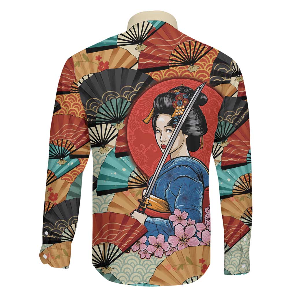 Japanese Geisha Katana Family Matching Summer Maxi Dress and Hawaiian Shirt Japan Sensu Seigaiha Pattern LT14 - Polynesian Pride