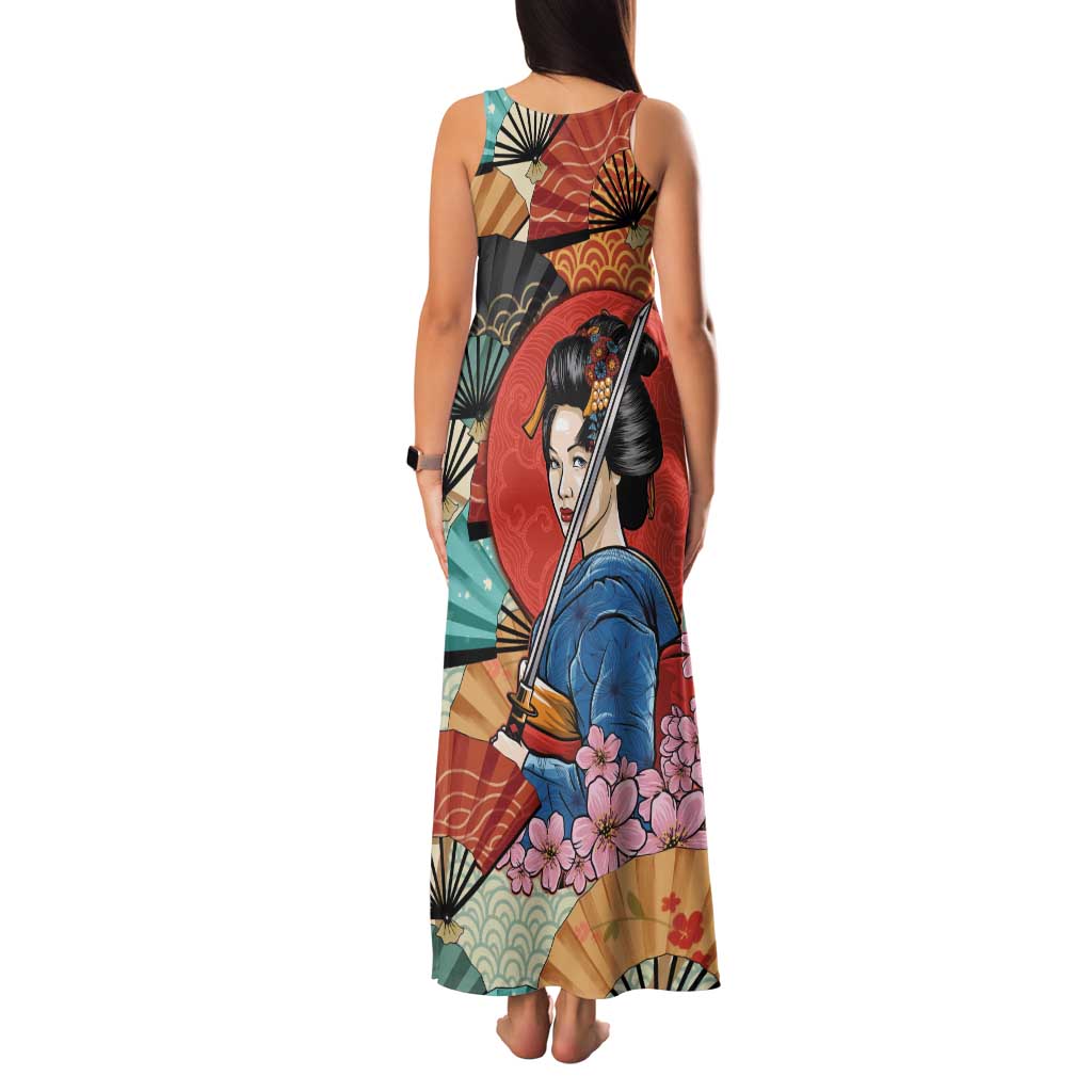 Japanese Geisha Katana Family Matching Tank Maxi Dress and Hawaiian Shirt Japan Sensu Seigaiha Pattern LT14 - Polynesian Pride
