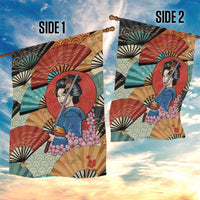 Japanese Geisha Katana Garden Flag Japan Sensu Seigaiha Pattern - Polynesian Pride