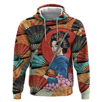Japanese Geisha Katana Hoodie Japan Sensu Seigaiha Pattern LT14 Pullover Hoodie Multicolor - Polynesian Pride