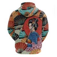 Japanese Geisha Katana Hoodie Japan Sensu Seigaiha Pattern LT14 - Polynesian Pride