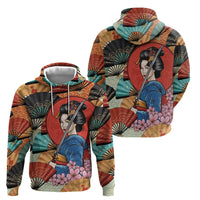 Japanese Geisha Katana Hoodie Japan Sensu Seigaiha Pattern LT14 - Polynesian Pride