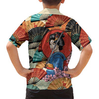 Japanese Geisha Katana Kid Hawaiian Shirt Japan Sensu Seigaiha Pattern - Polynesian Pride