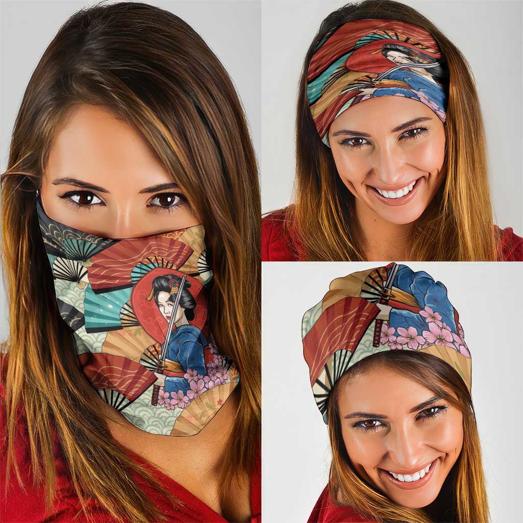 Japanese Geisha Katana Neck Gaiter Japan Sensu Seigaiha Pattern - Polynesian Pride