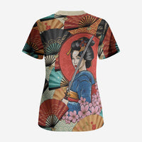 Japanese Geisha Katana Scrub Top Japan Sensu Seigaiha Pattern - Polynesian Pride