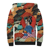 Japanese Geisha Katana Sherpa Hoodie Japan Sensu Seigaiha Pattern - Polynesian Pride
