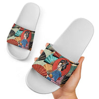 Japanese Geisha Katana Slide Sandals Japan Sensu Seigaiha Pattern - Polynesian Pride