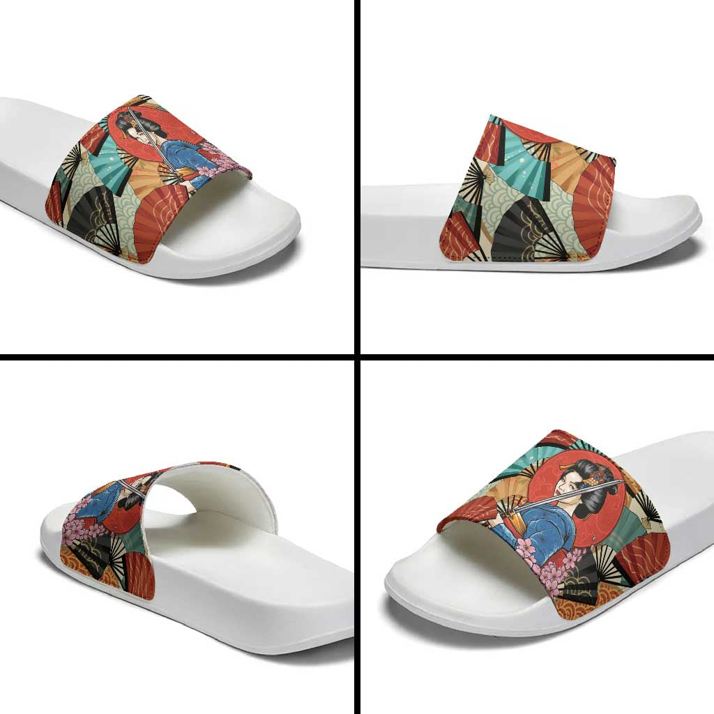 Japanese Geisha Katana Slide Sandals Japan Sensu Seigaiha Pattern - Polynesian Pride