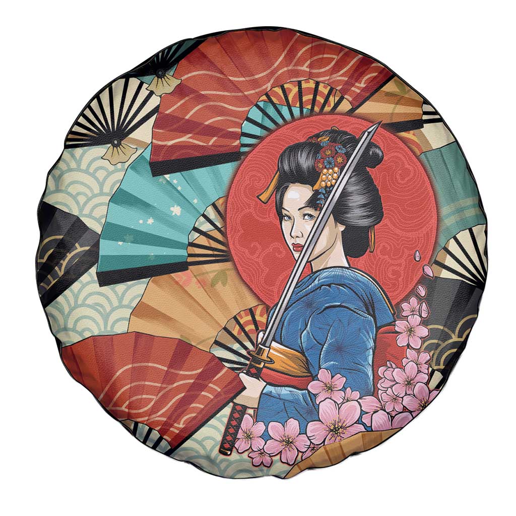 Japanese Geisha Katana Spare Tire Cover Japan Sensu Seigaiha Pattern - Polynesian Pride