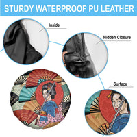Japanese Geisha Katana Spare Tire Cover Japan Sensu Seigaiha Pattern - Polynesian Pride