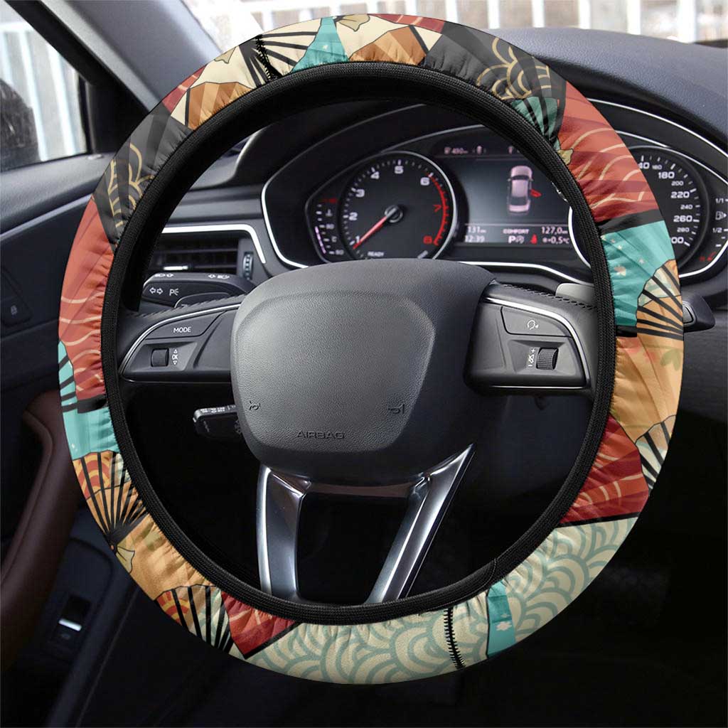 Japanese Geisha Katana Steering Wheel Cover Japan Sensu Seigaiha Pattern - Polynesian Pride