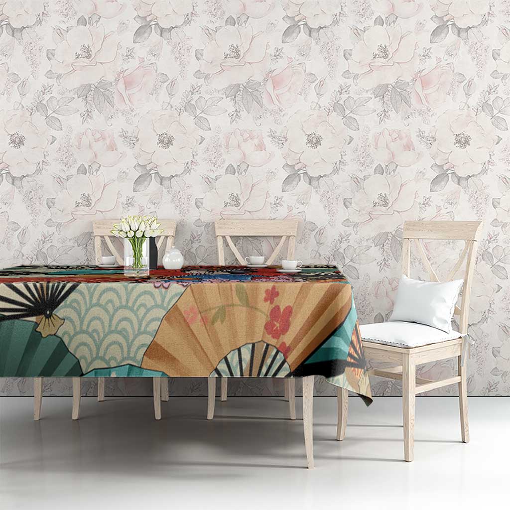 Japanese Geisha Katana Tablecloth Japan Sensu Seigaiha Pattern - Polynesian Pride