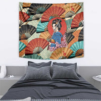 Japanese Geisha Katana Tapestry Japan Sensu Seigaiha Pattern - Polynesian Pride
