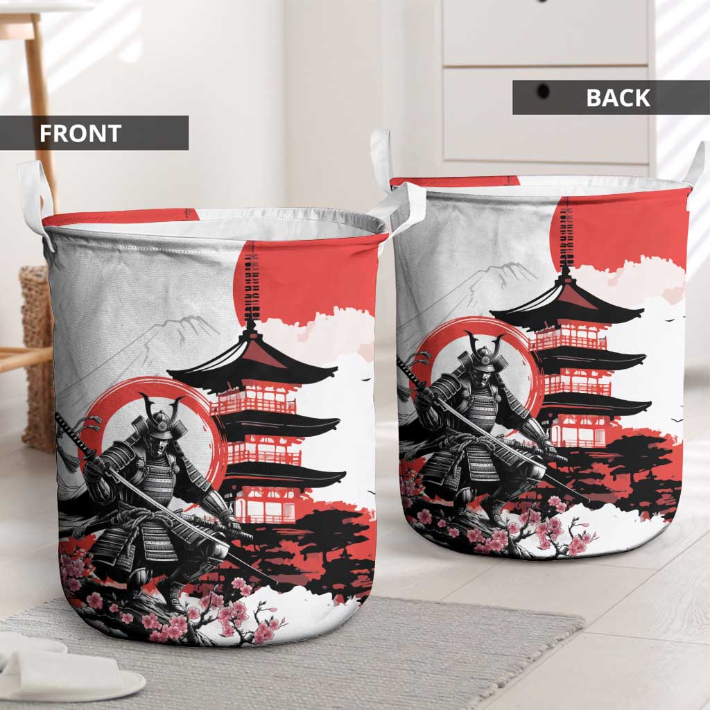 Japanese Samurai Warrior Enso Laundry Basket Japan Pagoda Sakura Watercolor - Polynesian Pride