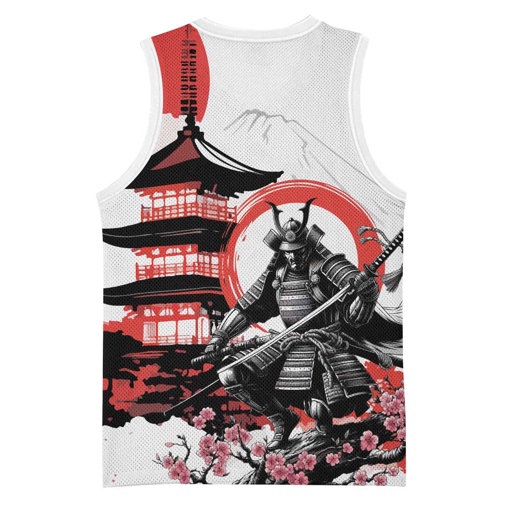 Japanese Samurai Warrior Enso Basketball Jersey Japan Pagoda Sakura Watercolor - Polynesian Pride