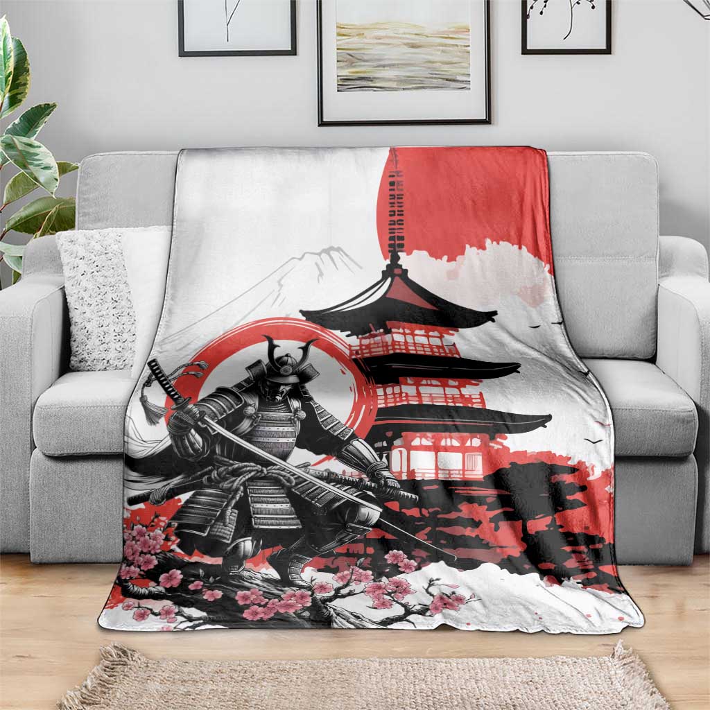 Japanese Samurai Warrior Enso Blanket Japan Pagoda Sakura Watercolor - Polynesian Pride