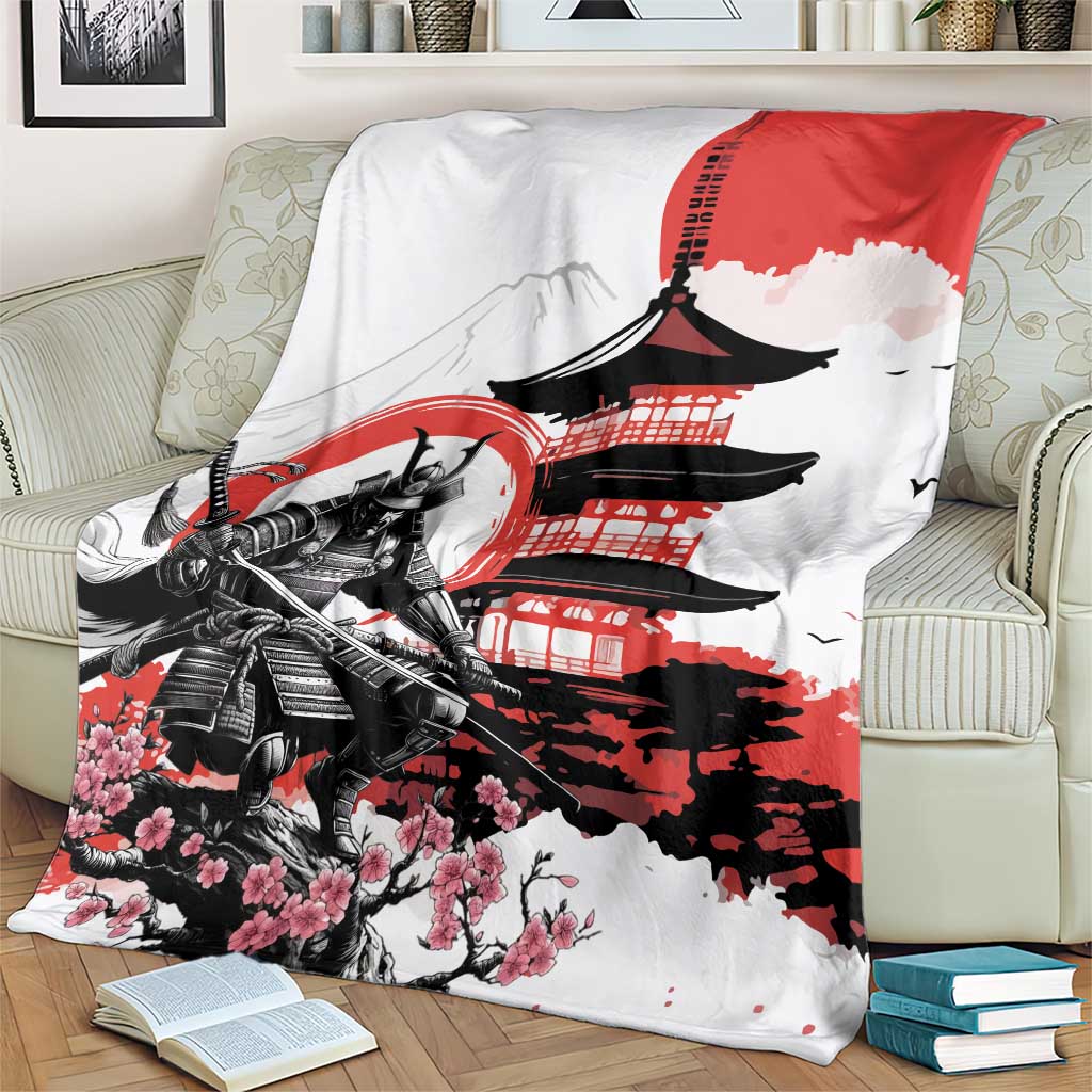 Japanese Samurai Warrior Enso Blanket Japan Pagoda Sakura Watercolor - Polynesian Pride
