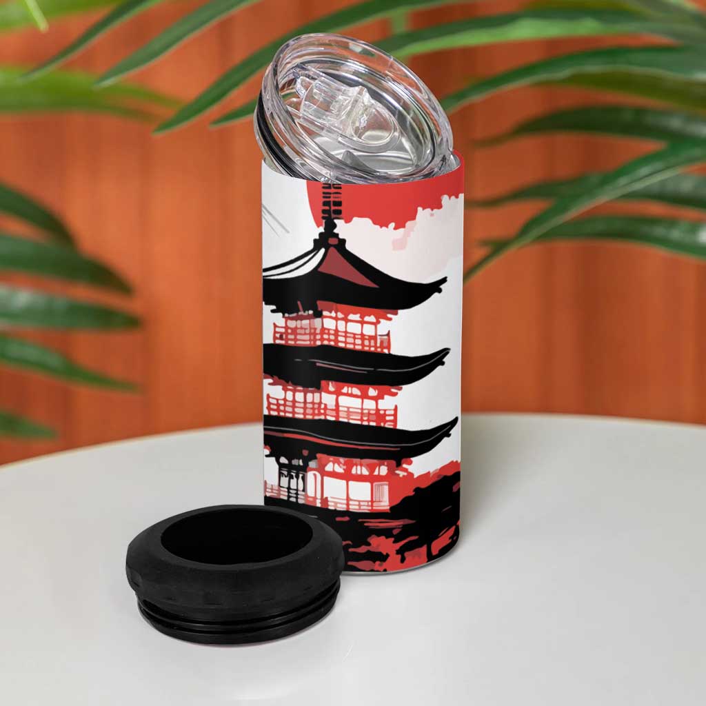 Japanese Samurai Warrior Enso 4 in 1 Can Cooler Tumbler Japan Pagoda Sakura Watercolor - Polynesian Pride