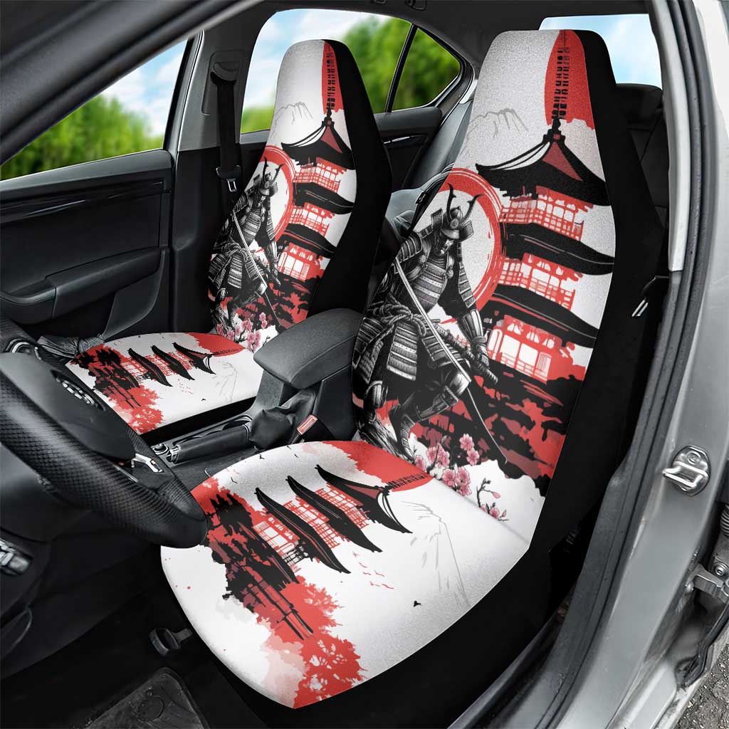 Japanese Samurai Warrior Enso Car Seat Cover Japan Pagoda Sakura Watercolor - Polynesian Pride