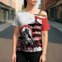 Japanese Samurai Warrior Enso Cross Shoulder Shirt Japan Pagoda Sakura Watercolor - Polynesian Pride