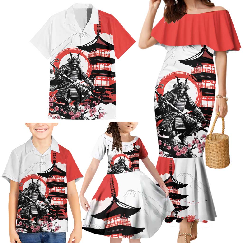 Japanese Samurai Warrior Enso Family Matching Mermaid Dress and Hawaiian Shirt Japan Pagoda Sakura Watercolor LT14 - Polynesian Pride