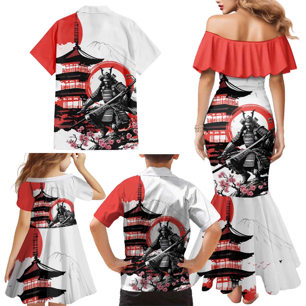 Japanese Samurai Warrior Enso Family Matching Mermaid Dress and Hawaiian Shirt Japan Pagoda Sakura Watercolor LT14 - Polynesian Pride
