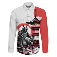 Japanese Samurai Warrior Enso Family Matching Mermaid Dress and Hawaiian Shirt Japan Pagoda Sakura Watercolor LT14 Dad's Shirt - Long Sleeve White - Polynesian Pride