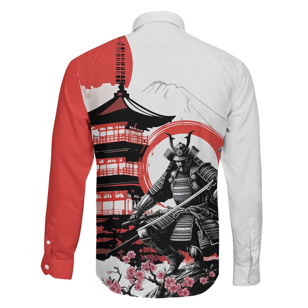 Japanese Samurai Warrior Enso Family Matching Off The Shoulder Long Sleeve Dress and Hawaiian Shirt Japan Pagoda Sakura Watercolor LT14 - Polynesian Pride