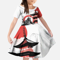 Japanese Samurai Warrior Enso Family Matching Off Shoulder Maxi Dress and Hawaiian Shirt Japan Pagoda Sakura Watercolor LT14 Daughter's Dress White - Polynesian Pride