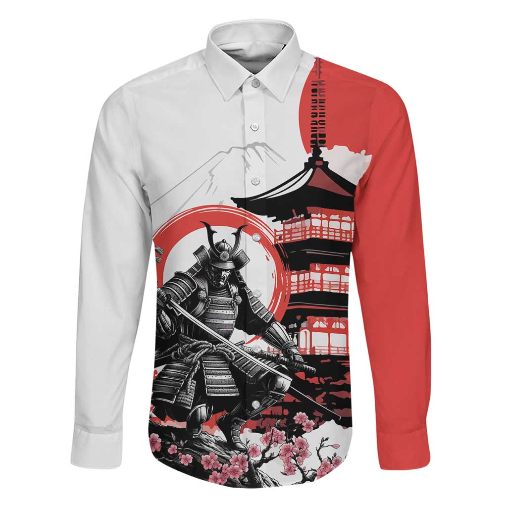 Japanese Samurai Warrior Enso Family Matching Summer Maxi Dress and Hawaiian Shirt Japan Pagoda Sakura Watercolor LT14 Dad's Shirt - Long Sleeve White - Polynesian Pride
