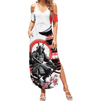 Japanese Samurai Warrior Enso Family Matching Summer Maxi Dress and Hawaiian Shirt Japan Pagoda Sakura Watercolor LT14 Mom's Dress White - Polynesian Pride