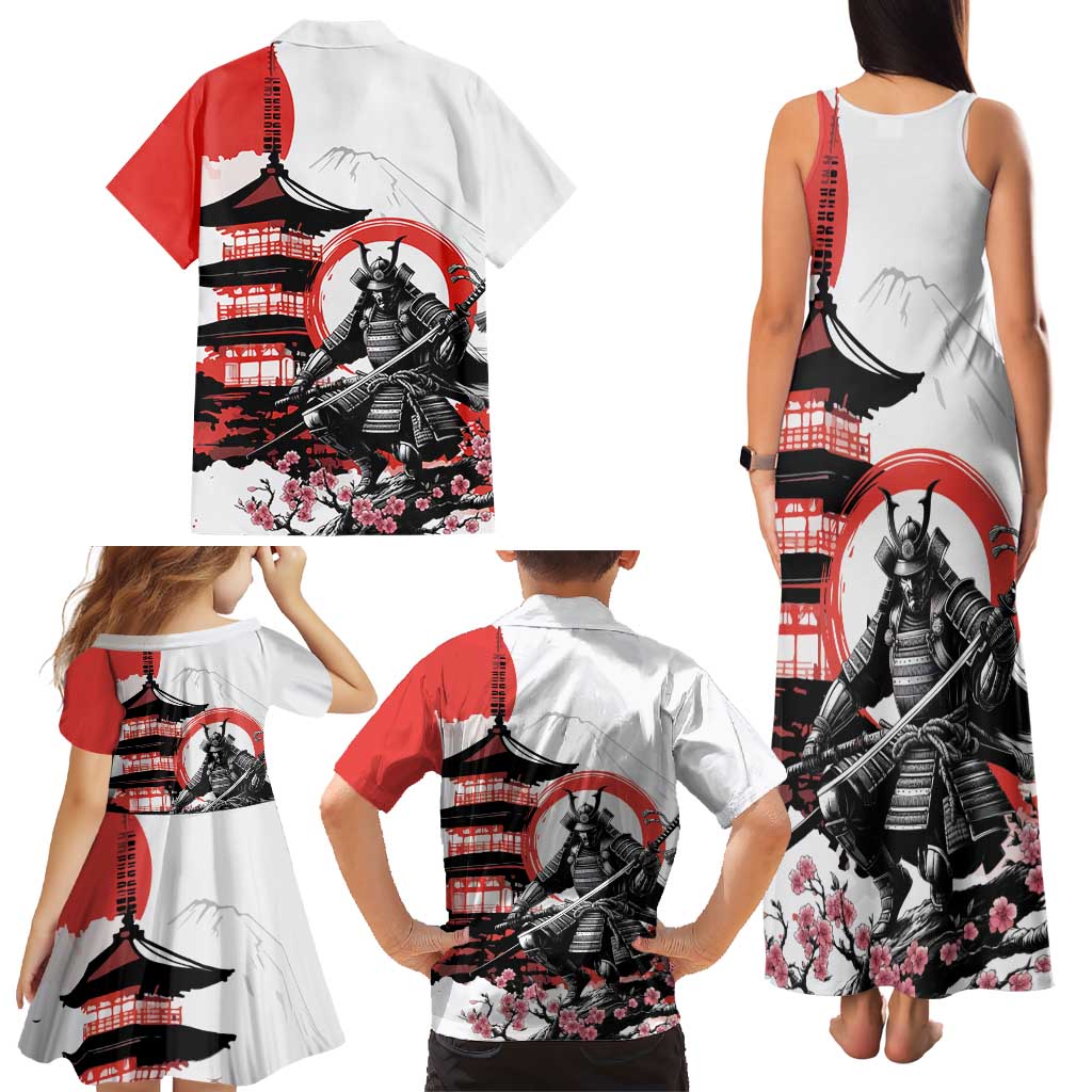 Japanese Samurai Warrior Enso Family Matching Tank Maxi Dress and Hawaiian Shirt Japan Pagoda Sakura Watercolor LT14 - Polynesian Pride