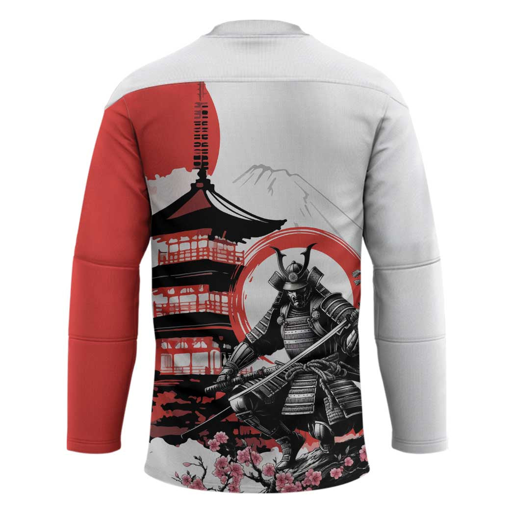 Japanese Samurai Warrior Enso Hockey Jersey Japan Pagoda Sakura Watercolor - Polynesian Pride