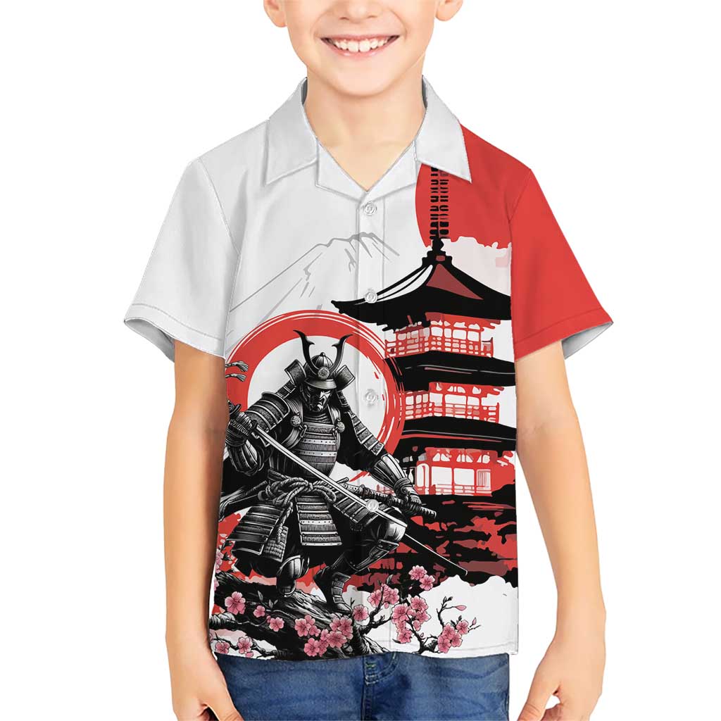 Japanese Samurai Warrior Enso Kid Hawaiian Shirt Japan Pagoda Sakura Watercolor - Polynesian Pride