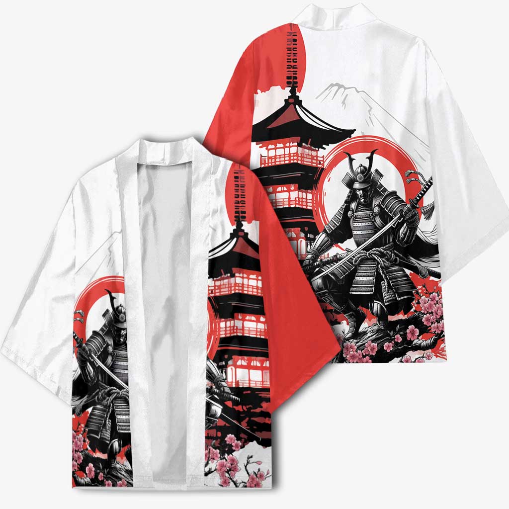 Japanese Samurai Warrior Enso Kimono Japan Pagoda Sakura Watercolor - Polynesian Pride