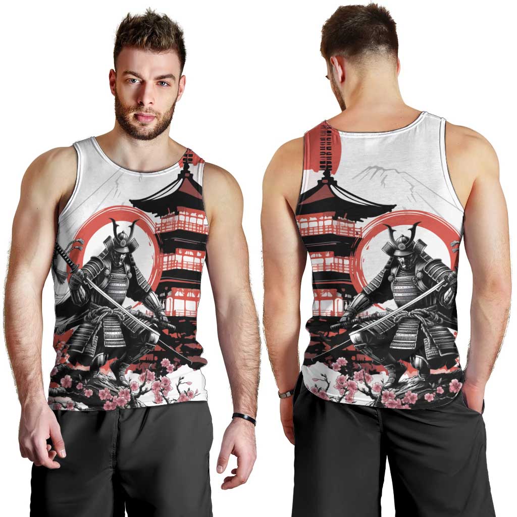 Japanese Samurai Warrior Enso Men Tank Top Japan Pagoda Sakura Watercolor - Polynesian Pride