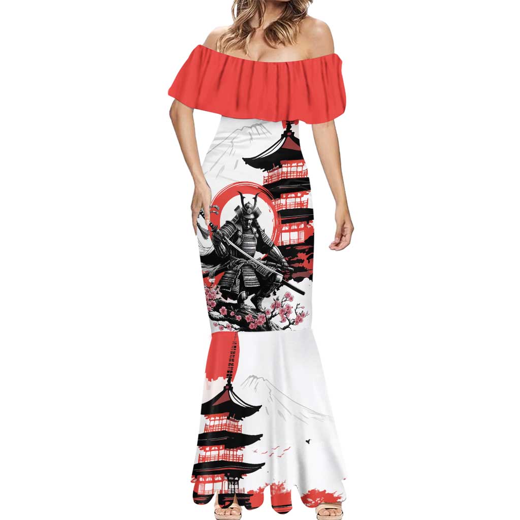 Japanese Samurai Warrior Enso Mermaid Dress Japan Pagoda Sakura Watercolor - Polynesian Pride