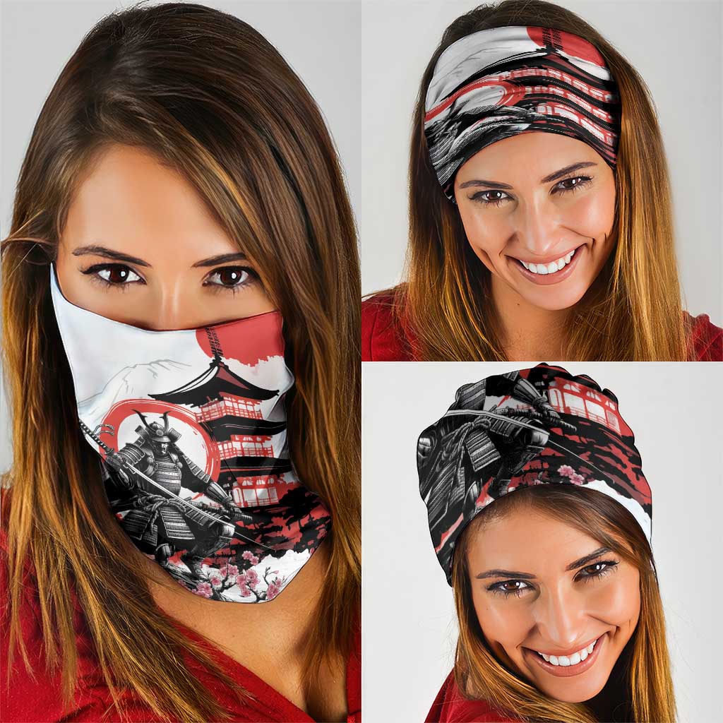 Japanese Samurai Warrior Enso Neck Gaiter Japan Pagoda Sakura Watercolor - Polynesian Pride
