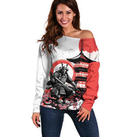 Japanese Samurai Warrior Enso Off Shoulder Sweater Japan Pagoda Sakura Watercolor - Polynesian Pride