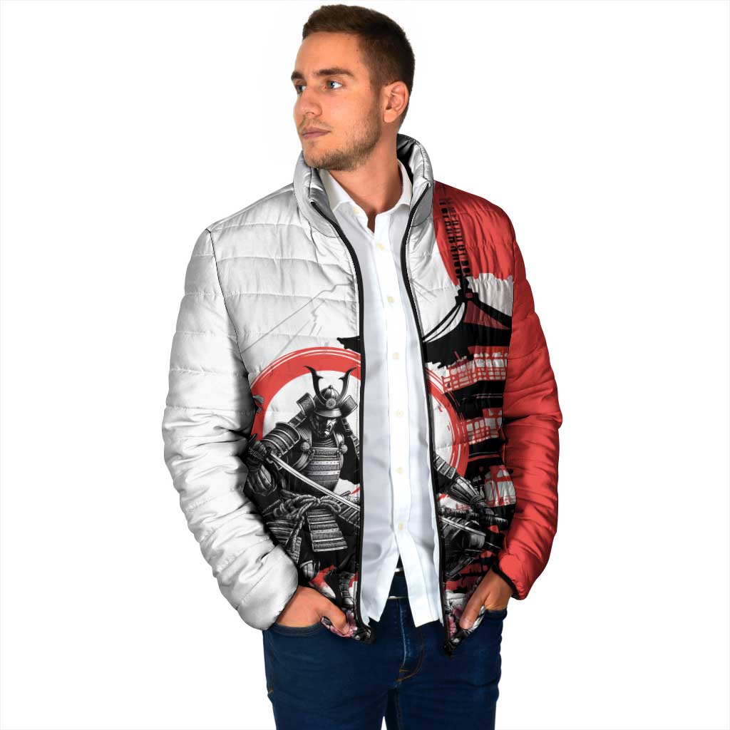 Japanese Samurai Warrior Enso Padded Jacket Japan Pagoda Sakura Watercolor - Polynesian Pride