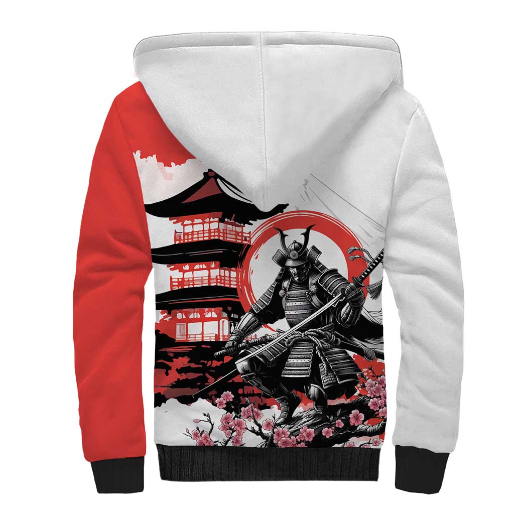 Japanese Samurai Warrior Enso Sherpa Hoodie Japan Pagoda Sakura Watercolor - Polynesian Pride