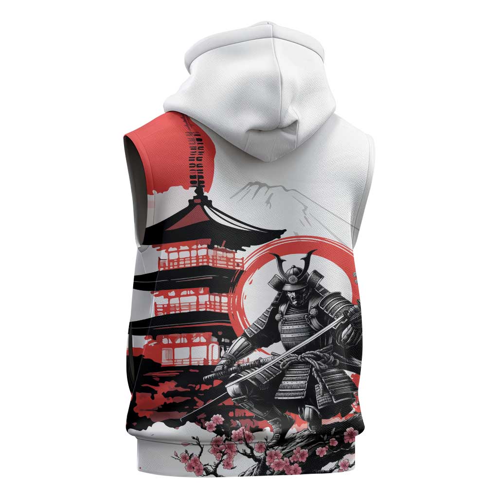Japanese Samurai Warrior Enso Sleeveless Hoodie Japan Pagoda Sakura Watercolor - Polynesian Pride