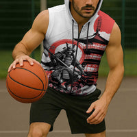 Japanese Samurai Warrior Enso Sleeveless Zip Hoodie Japan Pagoda Sakura Watercolor - Polynesian Pride
