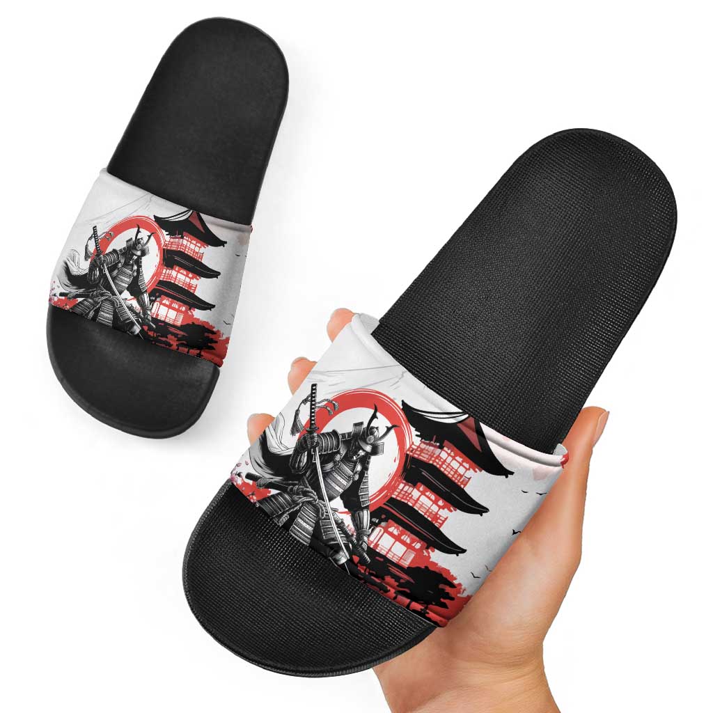 Japanese Samurai Warrior Enso Slide Sandals Japan Pagoda Sakura Watercolor - Polynesian Pride