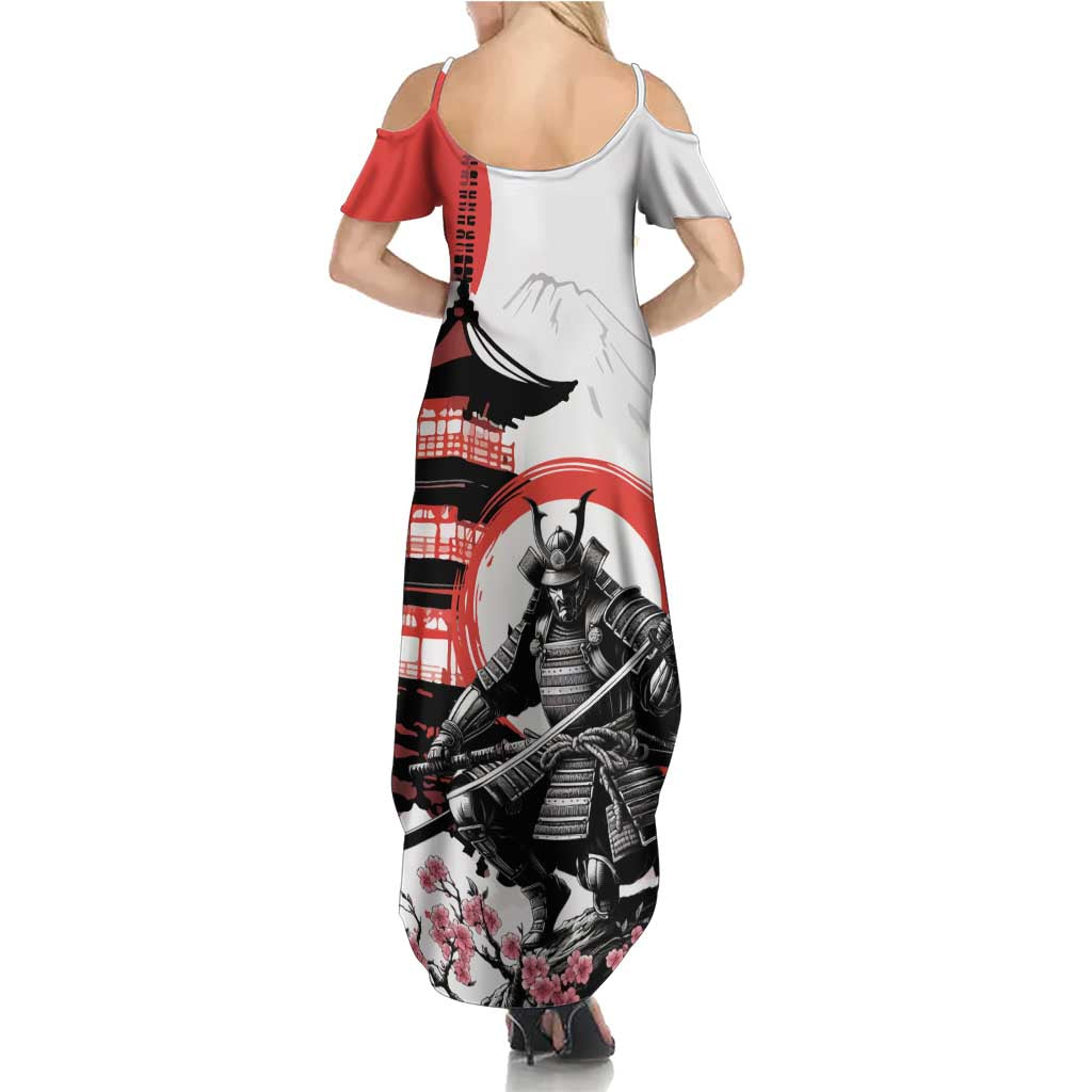Japanese Samurai Warrior Enso Summer Maxi Dress Japan Pagoda Sakura Watercolor - Polynesian Pride