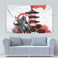 Japanese Samurai Warrior Enso Tapestry Japan Pagoda Sakura Watercolor - Polynesian Pride
