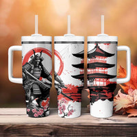 Japanese Samurai Warrior Enso Tumbler With Handle Japan Pagoda Sakura Watercolor - Polynesian Pride