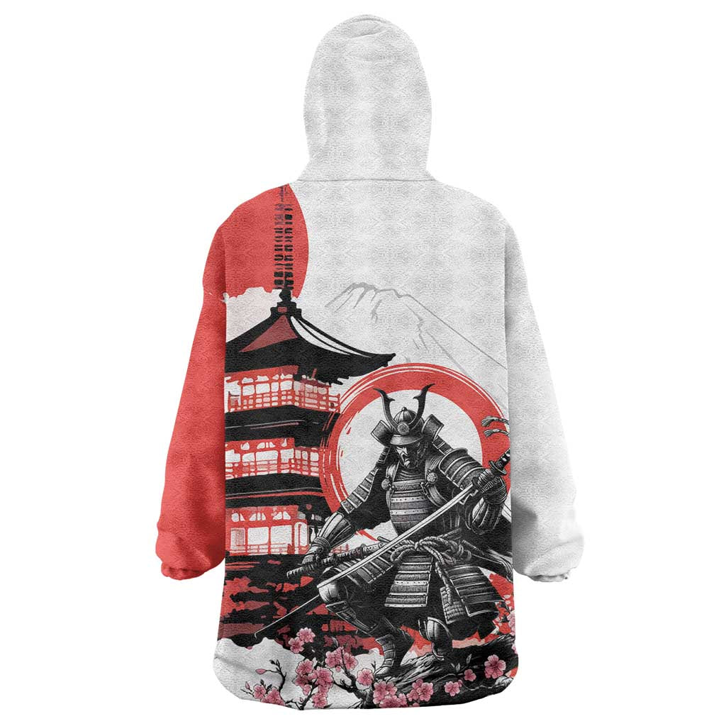 Japanese Samurai Warrior Enso Wearable Blanket Hoodie Japan Pagoda Sakura Watercolor - Polynesian Pride