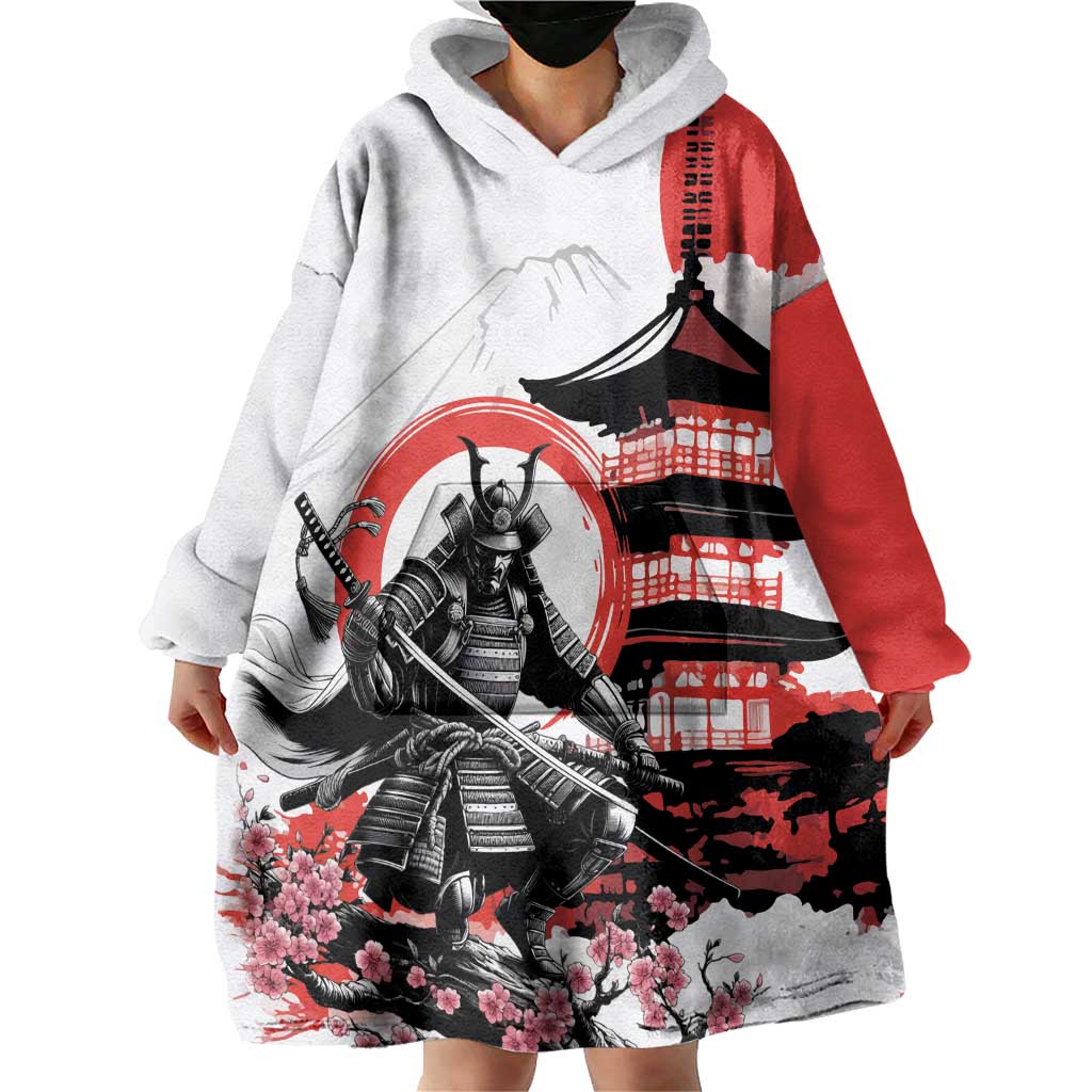 Japanese Samurai Warrior Enso Wearable Blanket Hoodie Japan Pagoda Sakura Watercolor - Polynesian Pride